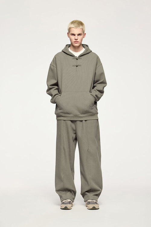 Heritage Frog-Button Brushed Hoodie - Grayish Green