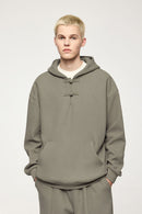 Heritage Frog-Button Brushed Hoodie - Grayish Green