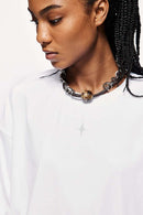 Quick-Drying Relaxed Drop-Shoulder Long-Sleeve T-Shirt in White - product detail close-up