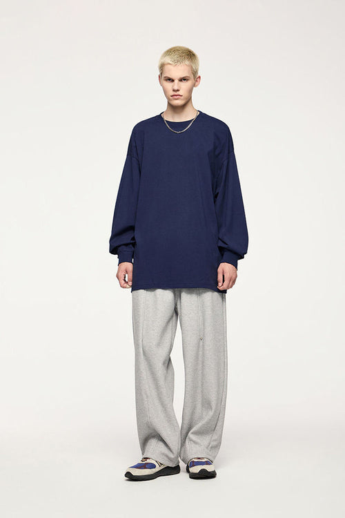 Oversized Heavyweight Cotton Long-Sleeve - Navy Blue
