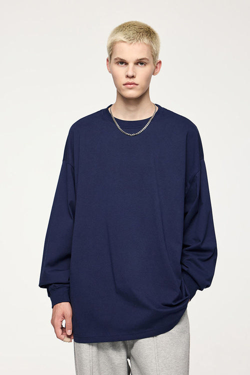 Oversized Heavyweight Cotton Long-Sleeve - Navy Blue