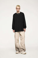 Oversized Longline Heavyweight Cotton T-Shirt in Black - full-length front modeled view