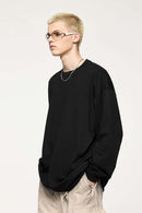 Oversized Longline Heavyweight Cotton T-Shirt in Black - front modeled view