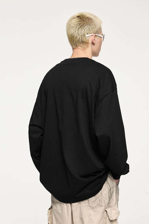 Oversized Longline Heavyweight Cotton T-Shirt in Black - back modeled view