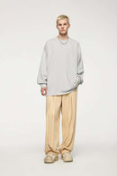 Oversized Longline Heavyweight Cotton T-Shirt in Oat Gray - full-length front modeled view
