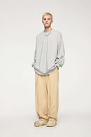 Oversized Longline Heavyweight Cotton T-Shirt in Oat Gray - full-length front modeled view