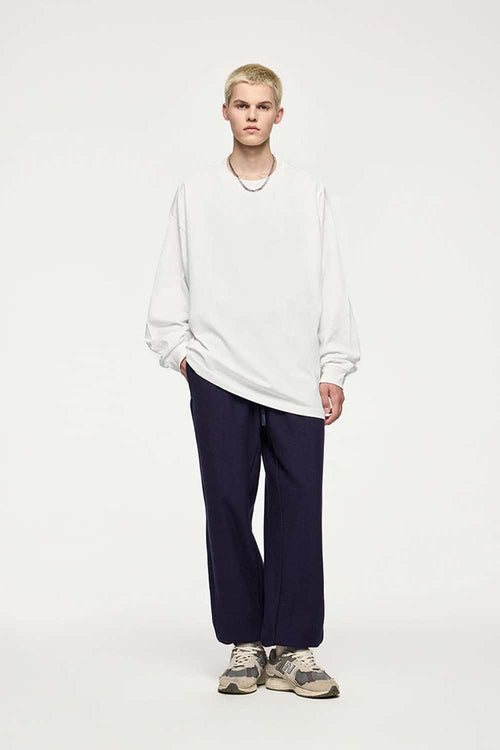 Oversized Longline Heavyweight Cotton T-Shirt in Teeth White - full-length front modeled view
