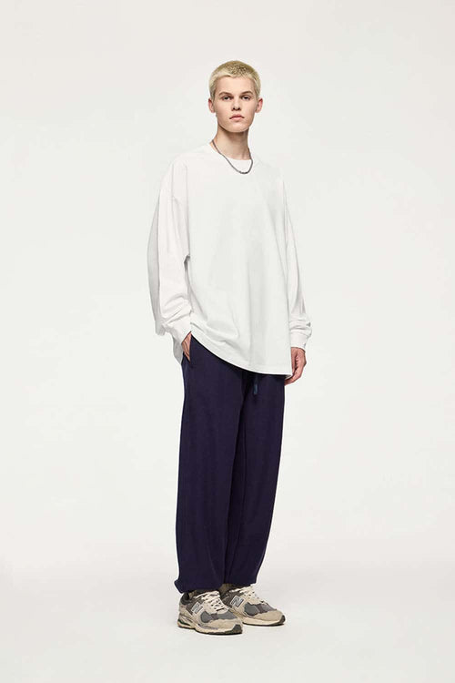 Oversized Longline Heavyweight Cotton T-Shirt in Teeth White - full-length front modeled view