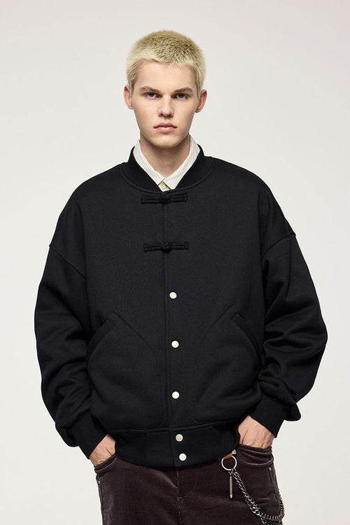 Heavyweight Knot-Button Fleece Jacket - Black