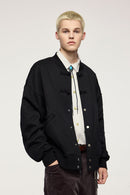 Heavyweight Knot-Button Fleece Jacket - Black