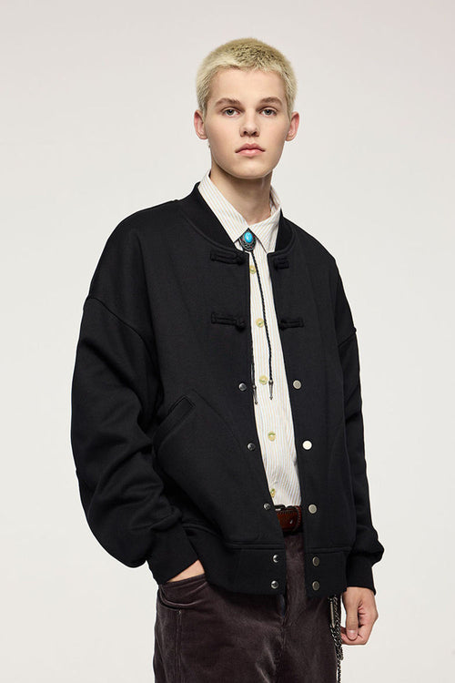 Heavyweight Knot-Button Fleece Jacket - Black