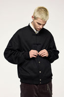 Heavyweight Knot-Button Fleece Jacket - Black