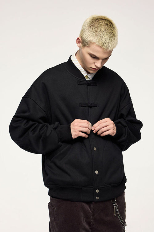 Heavyweight Knot-Button Fleece Jacket - Black