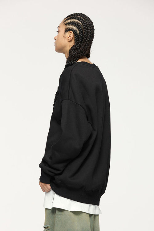 Heavyweight Rainbow Fleece Crewneck - Black