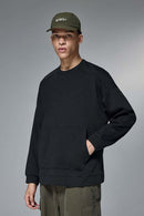 Drop-Shoulder Kangaroo-Pocket Fleece Sweatshirt in Black - product detail close-up