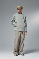 Drop-Shoulder Kangaroo-Pocket Fleece Sweatshirt in Stone Gray - full-length front modeled view