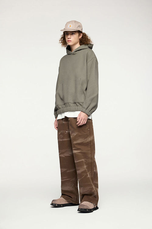 Studded Detailing Fleece Hoodie - Grayish Green
