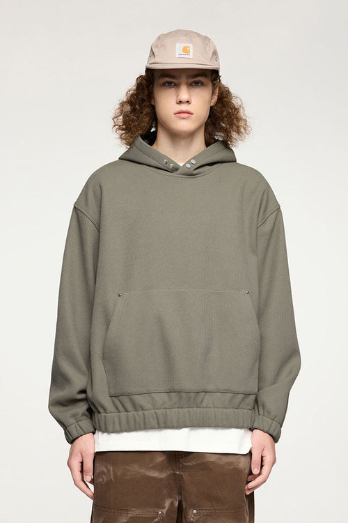 Studded Detailing Fleece Hoodie - Grayish Green