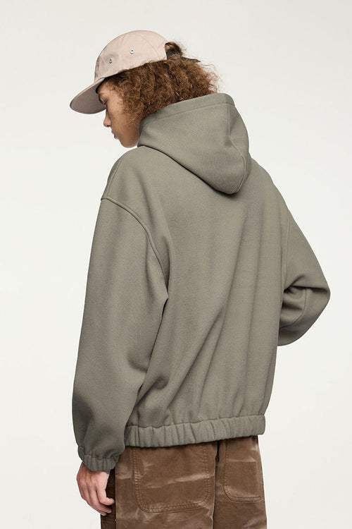 Studded Detailing Fleece Hoodie - Grayish Green