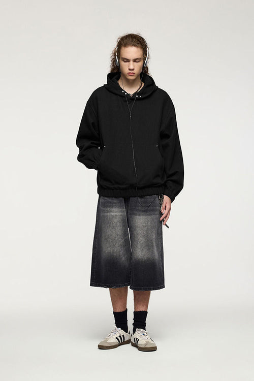 Studded Detailing Fleece Hoodie - Black