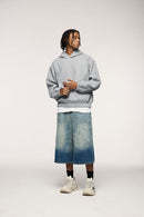 Studded Detailing Fleece Hoodie - Flower Gray