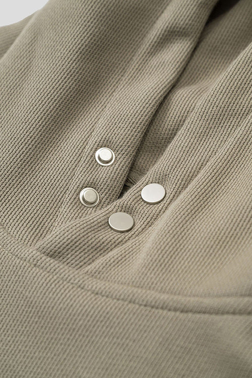 Studded Detailing Fleece Hoodie - Grayish Green