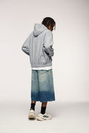 Studded Detailing Fleece Hoodie - Flower Gray