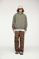 Studded Detailing Fleece Hoodie - Grayish Green