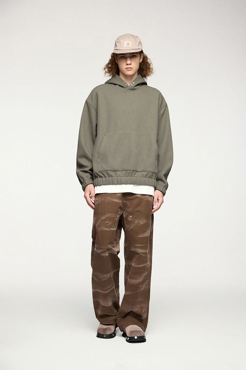 Studded Detailing Fleece Hoodie - Grayish Green