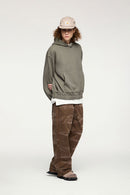 Studded Detailing Fleece Hoodie - Grayish Green