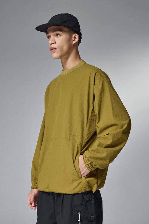 Utility Pocket Nylon Long-Sleeve Pullover in Green - pocket detail