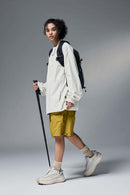Utility Pocket Nylon Long-Sleeve Pullover in White - full-length front modeled view
