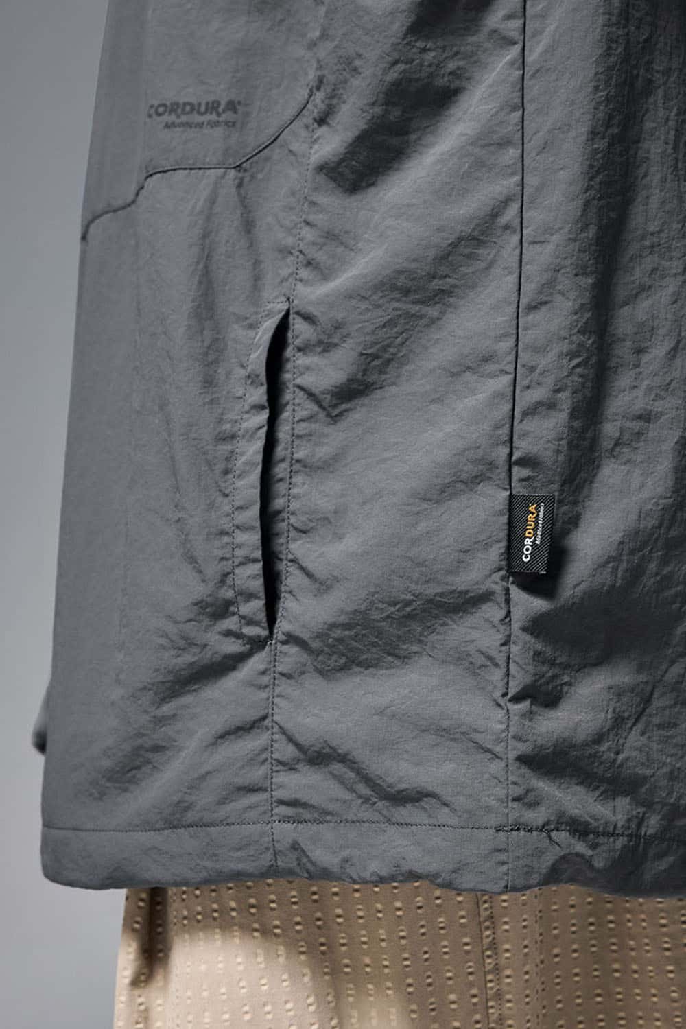Utility Pocket Nylon Long-Sleeve Pullover in Wilderness Gray - pocket detail