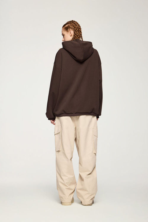 Lightweight Loose-Fit Pullover Hoodie - Coffee