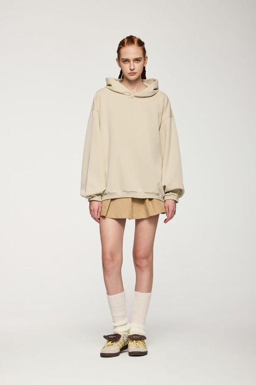 Lightweight Loose-Fit Pullover Hoodie - Apricot