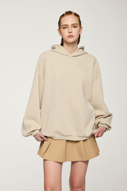 Lightweight Loose-Fit Pullover Hoodie - Apricot