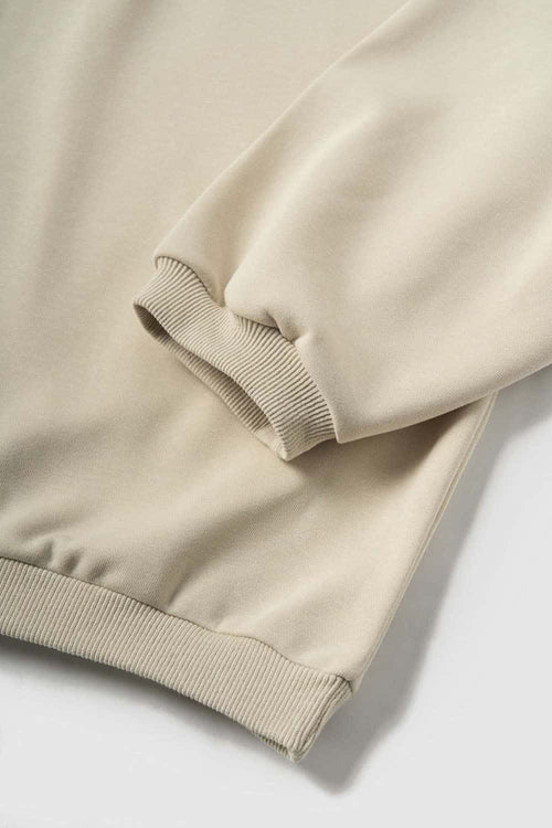 Drop-Shoulder Rib-Trim Pullover Hoodie in Apricot - cuff and hem detail