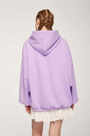 Drop-Shoulder Rib-Trim Pullover Hoodie in Light Purple - back modeled view