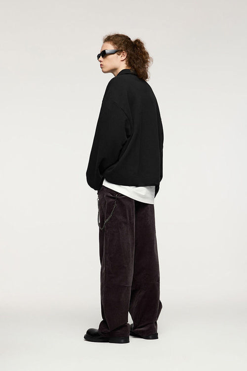 Fleece Collared Pullover Sweatshirt - Active Black