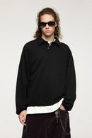 Fleece Collared Pullover Sweatshirt - Active Black
