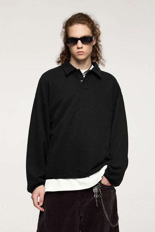 Fleece Collared Pullover Sweatshirt - Active Black