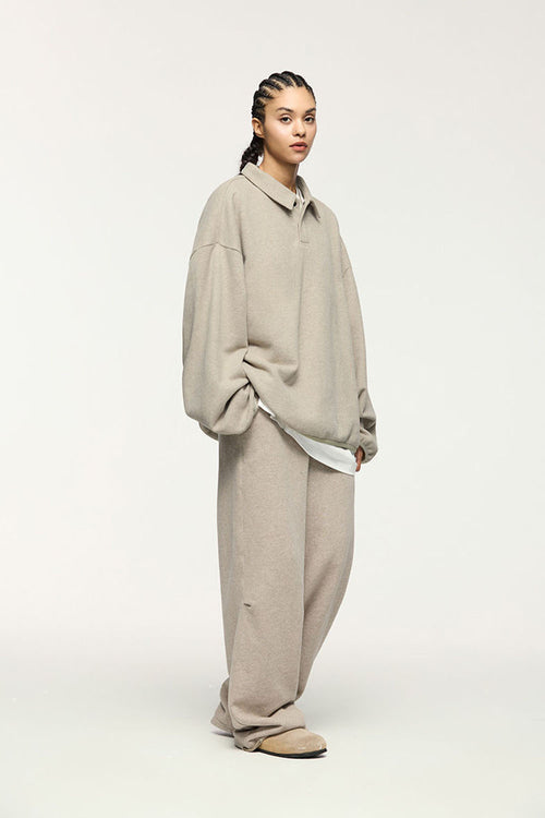 Fleece Collared Pullover Sweatshirt - Heather Gray