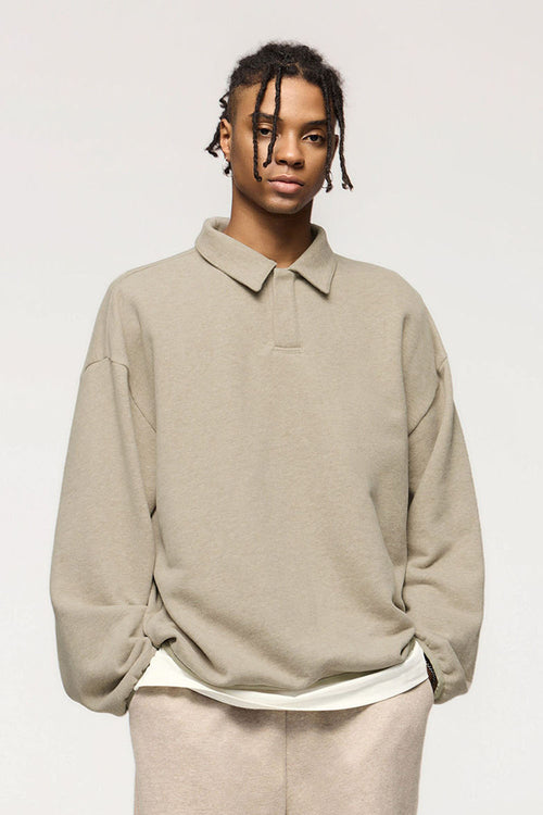 Fleece Collared Pullover Sweatshirt - Heather Gray