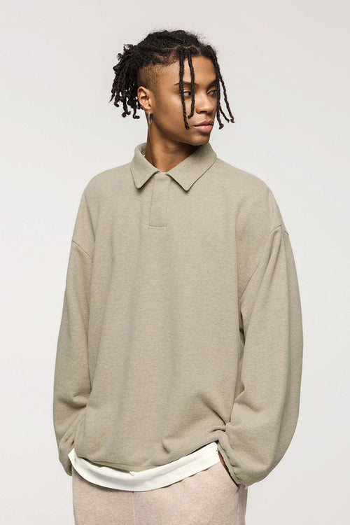 Fleece Collared Pullover Sweatshirt - Heather Gray