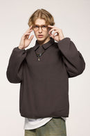 Fleece Collared Pullover Sweatshirt - Brown