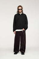 Fleece Collared Pullover Sweatshirt - Active Black