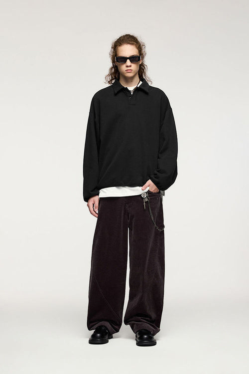 Fleece Collared Pullover Sweatshirt - Active Black