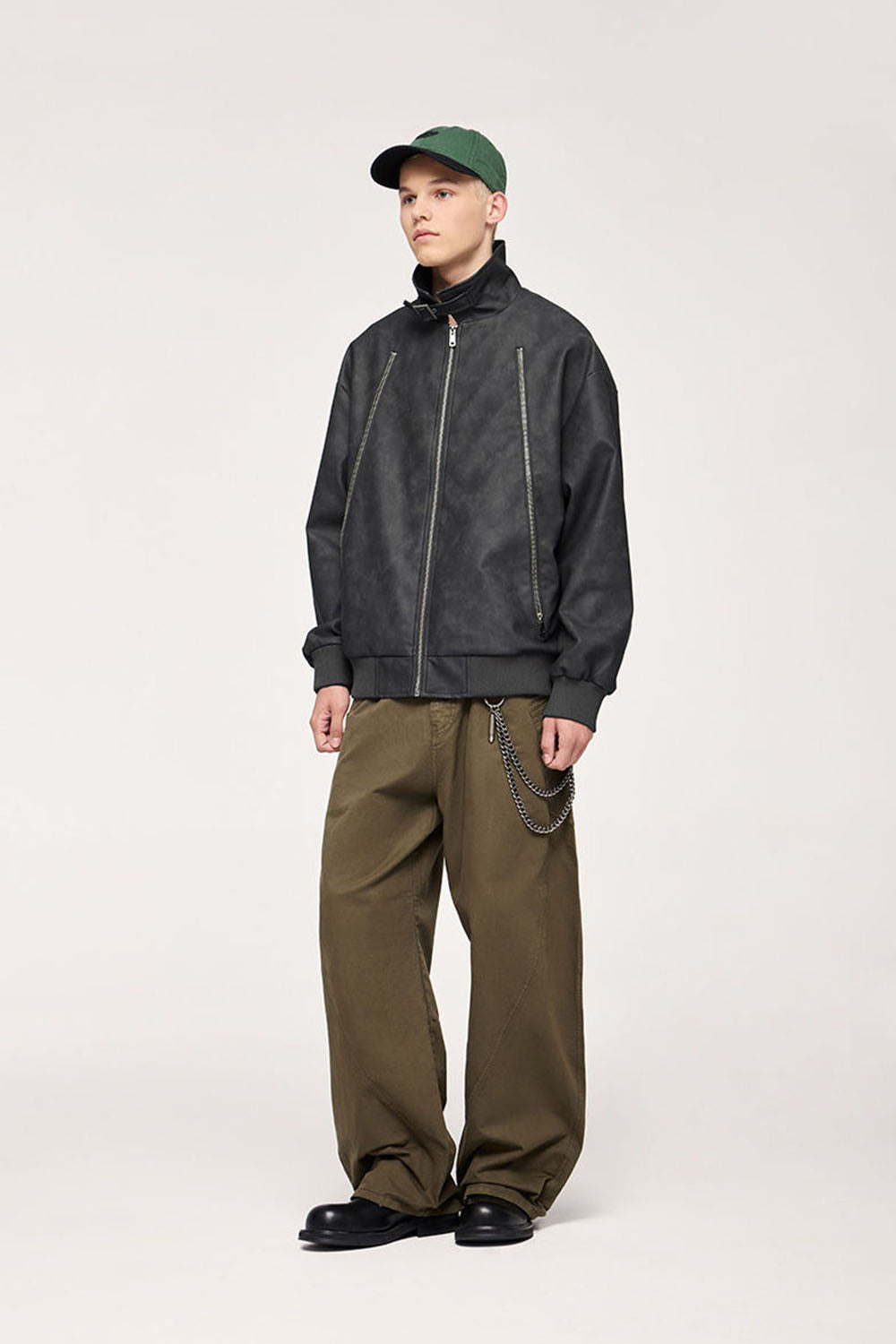 Dual-Zip Washed PU Leather Jacket: Urban Streetwear Collection