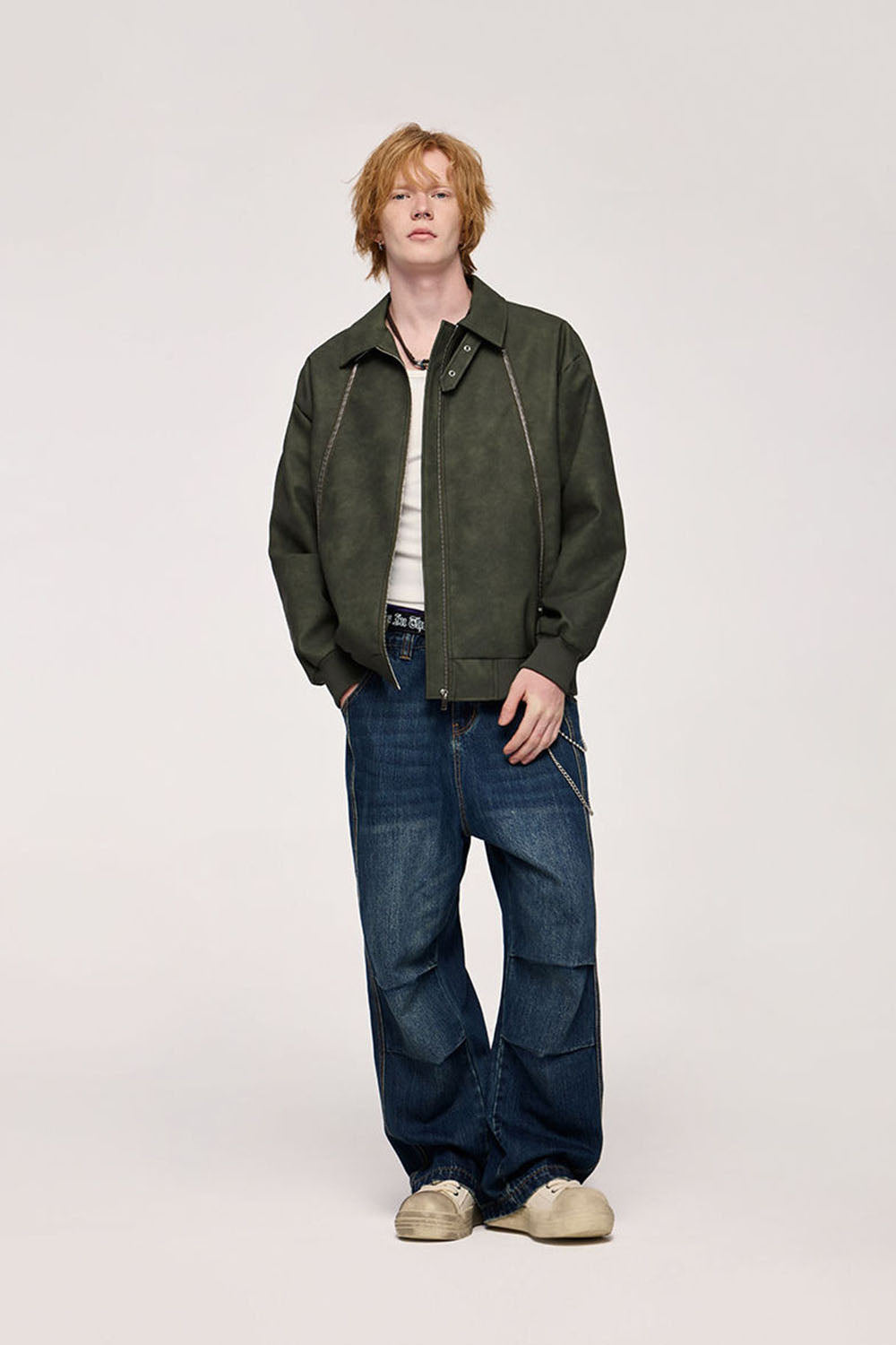 Dual-Zip Washed PU Leather Jacket: Urban Streetwear Collection