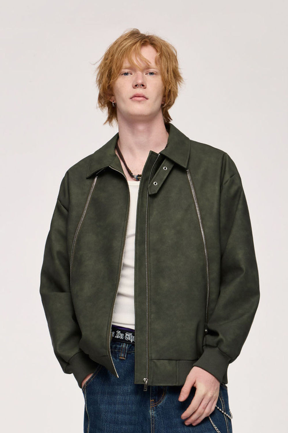 Dual-Zip Washed PU Leather Jacket: Urban Streetwear Collection